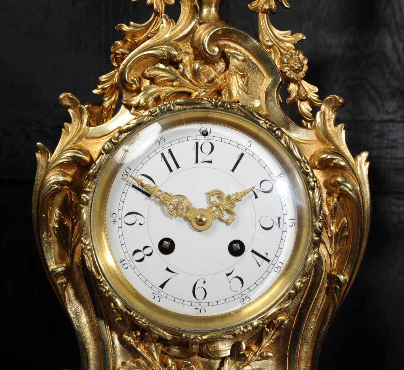Antique French Gilt Bronze Rococo Clock Set, Dolphins 4