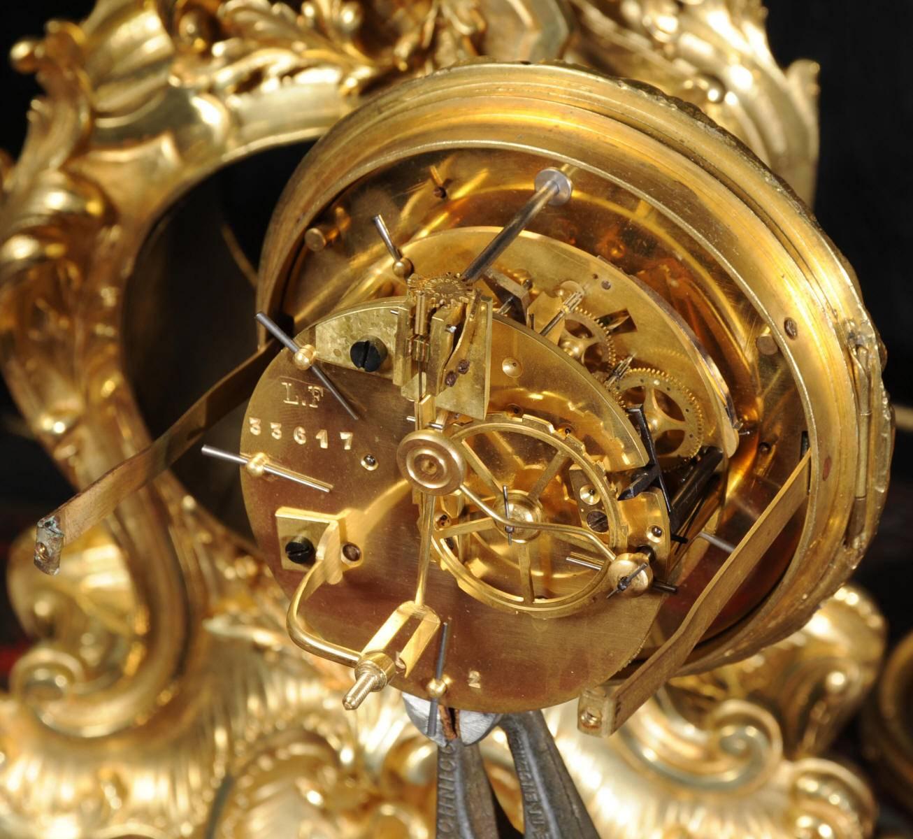Antique French Gilt Bronze Rococo Clock Set, Dolphins 5