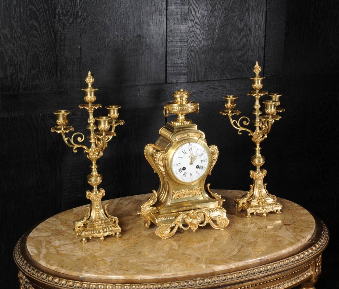 French Louis XVI Bronze Clock Set, circa 1888