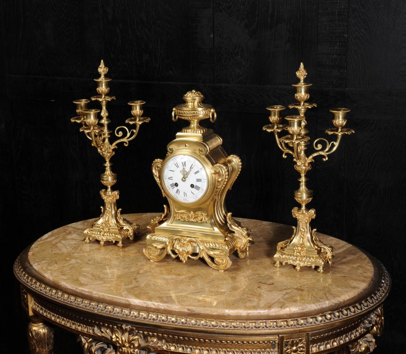 Gilt Louis XVI Bronze Clock Set, circa 1888