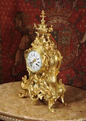 Stunning Large Antique French Gilt Bronze Rococo Clock by Vincenti, circa 1870