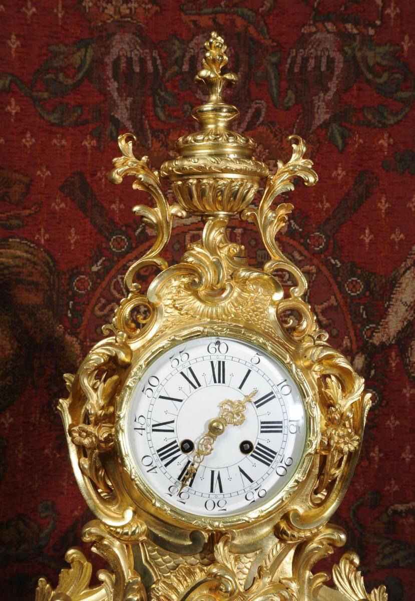Stunning Large Antique French Gilt Bronze Rococo Clock by Vincenti, circa 1870 In Good Condition In Belper, Derbyshire