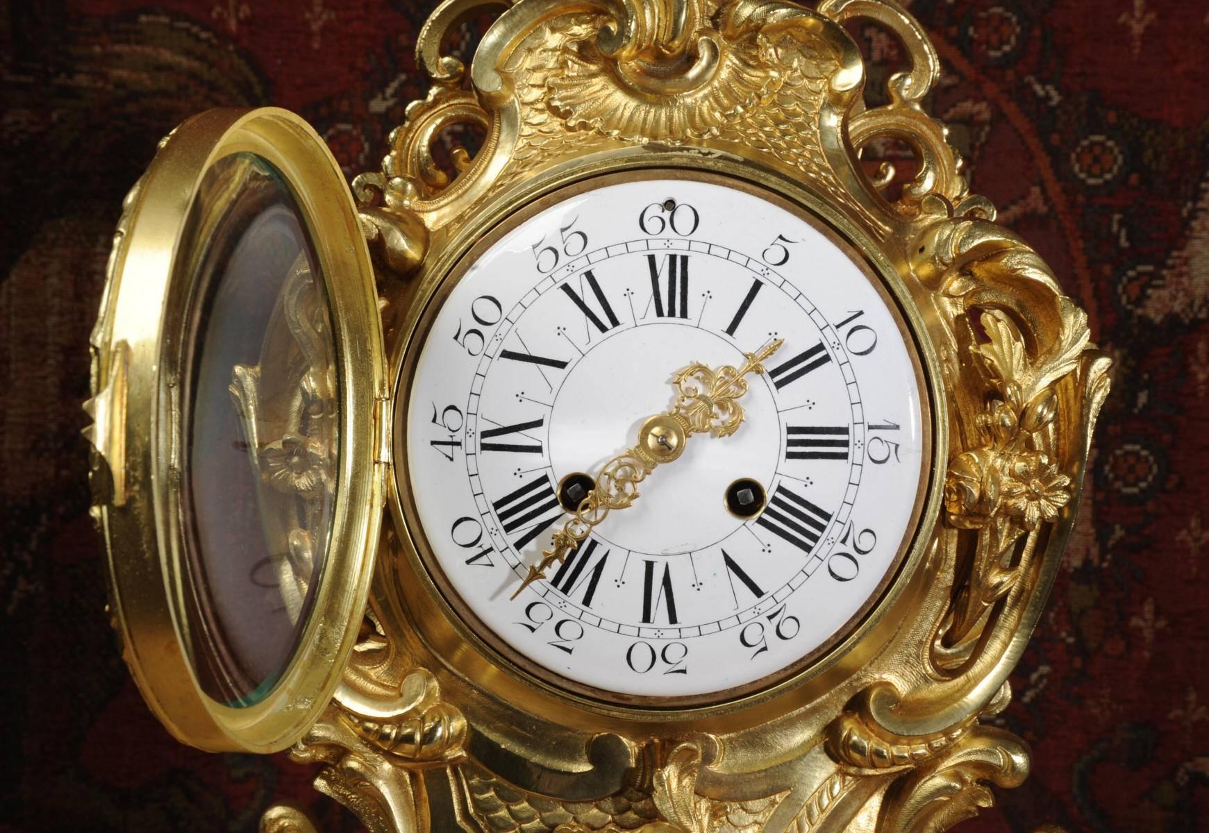 Stunning Large Antique French Gilt Bronze Rococo Clock by Vincenti, circa 1870 2
