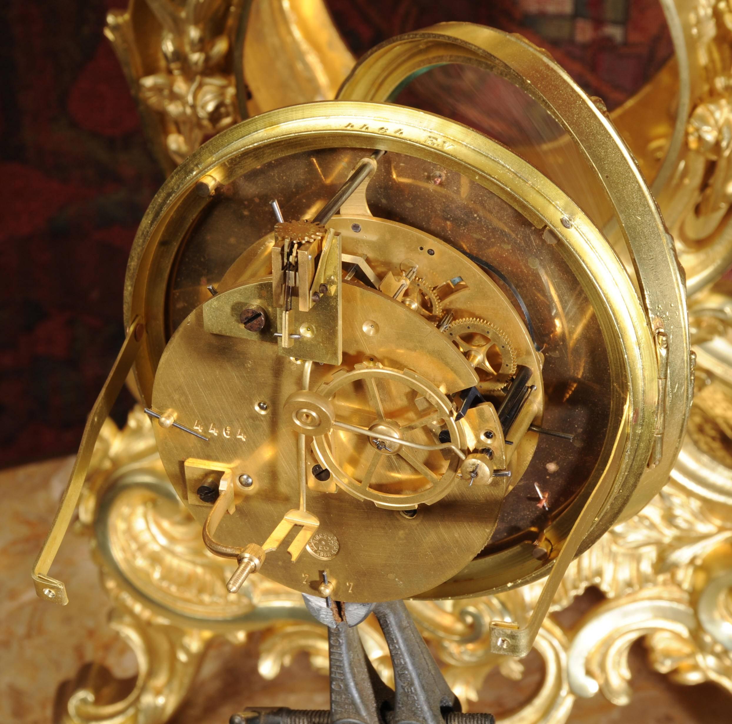 Stunning Large Antique French Gilt Bronze Rococo Clock by Vincenti, circa 1870 3