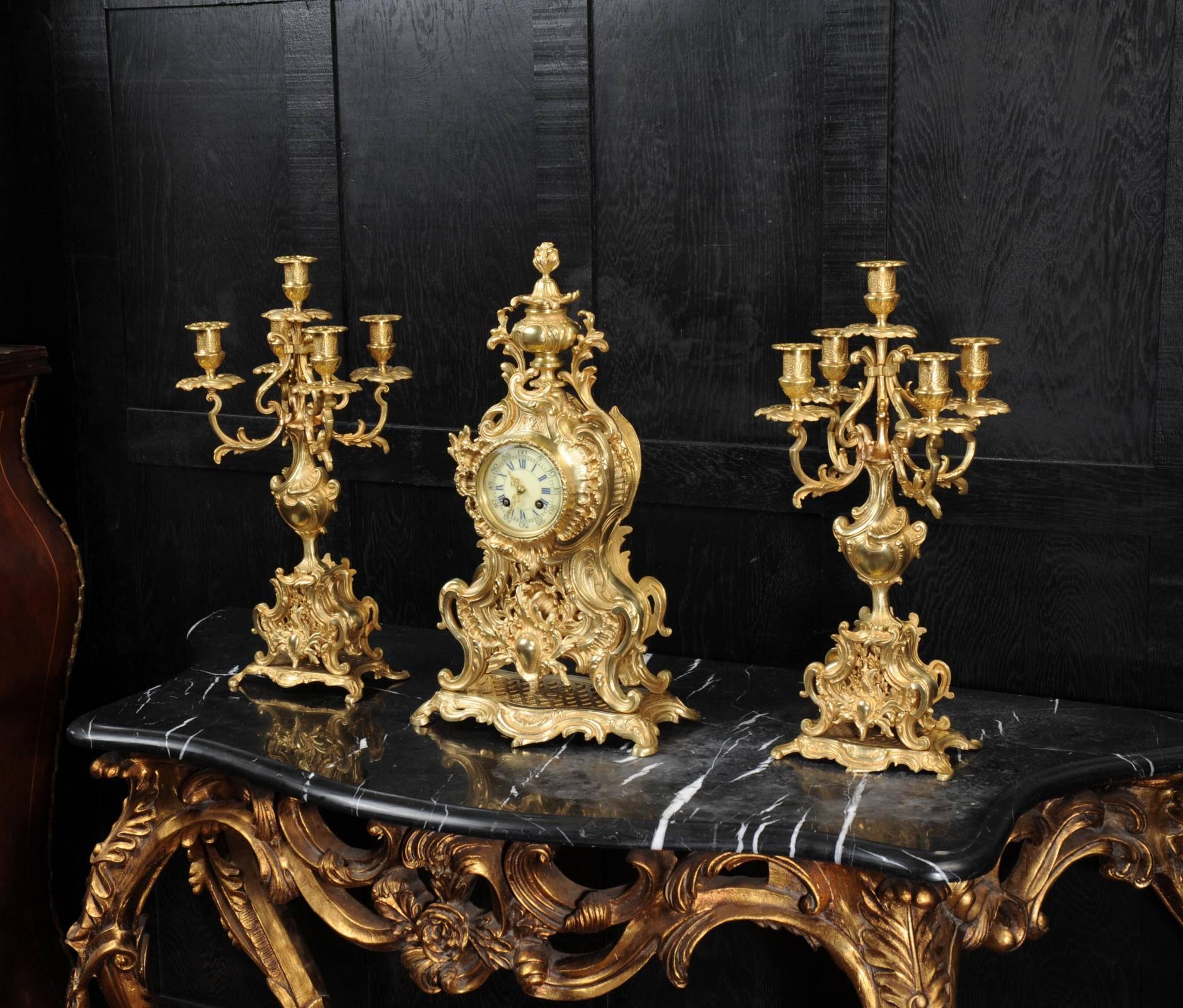 French Large Rococo Clock Set by a D Mougin