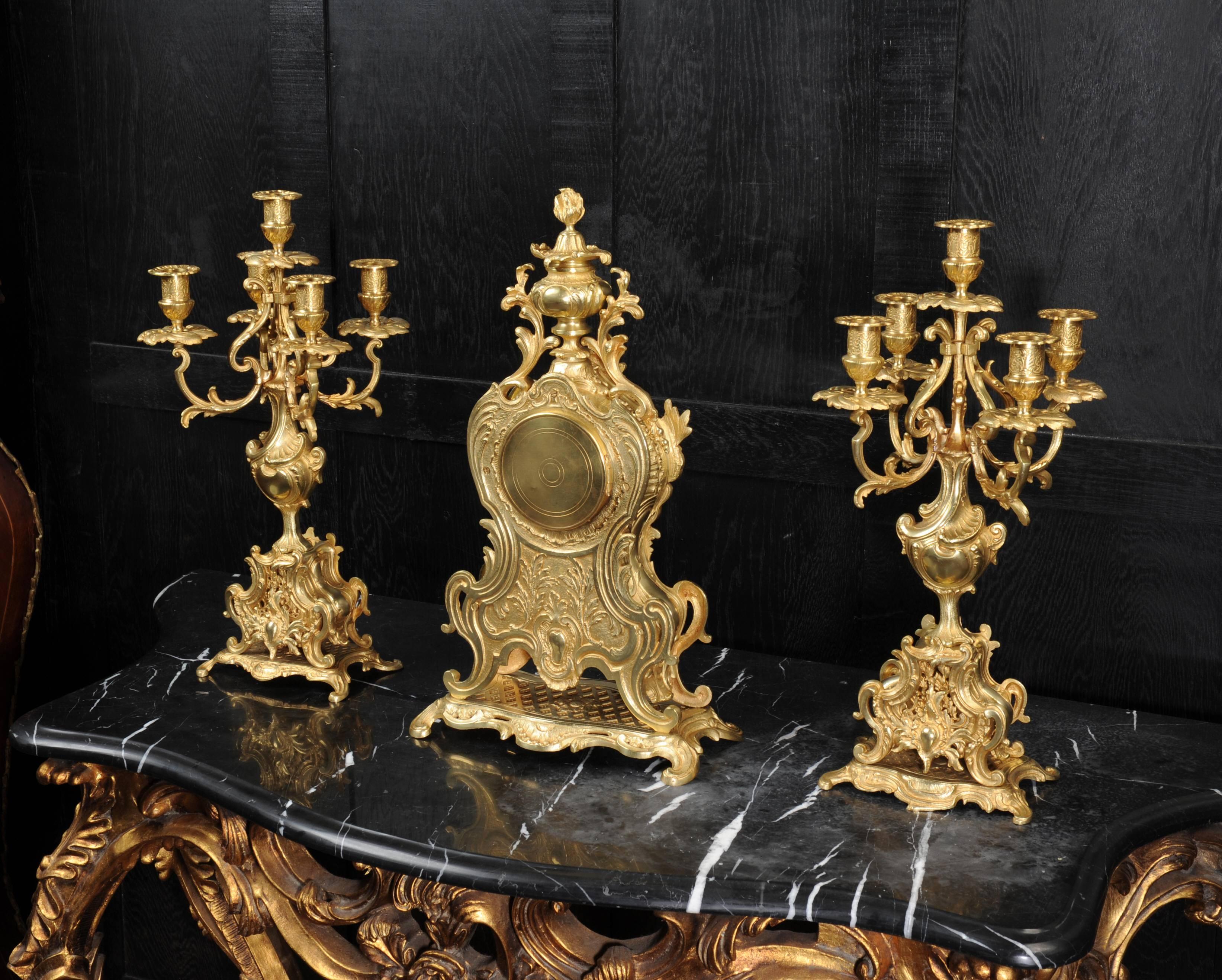 Gilt Large Rococo Clock Set by a D Mougin