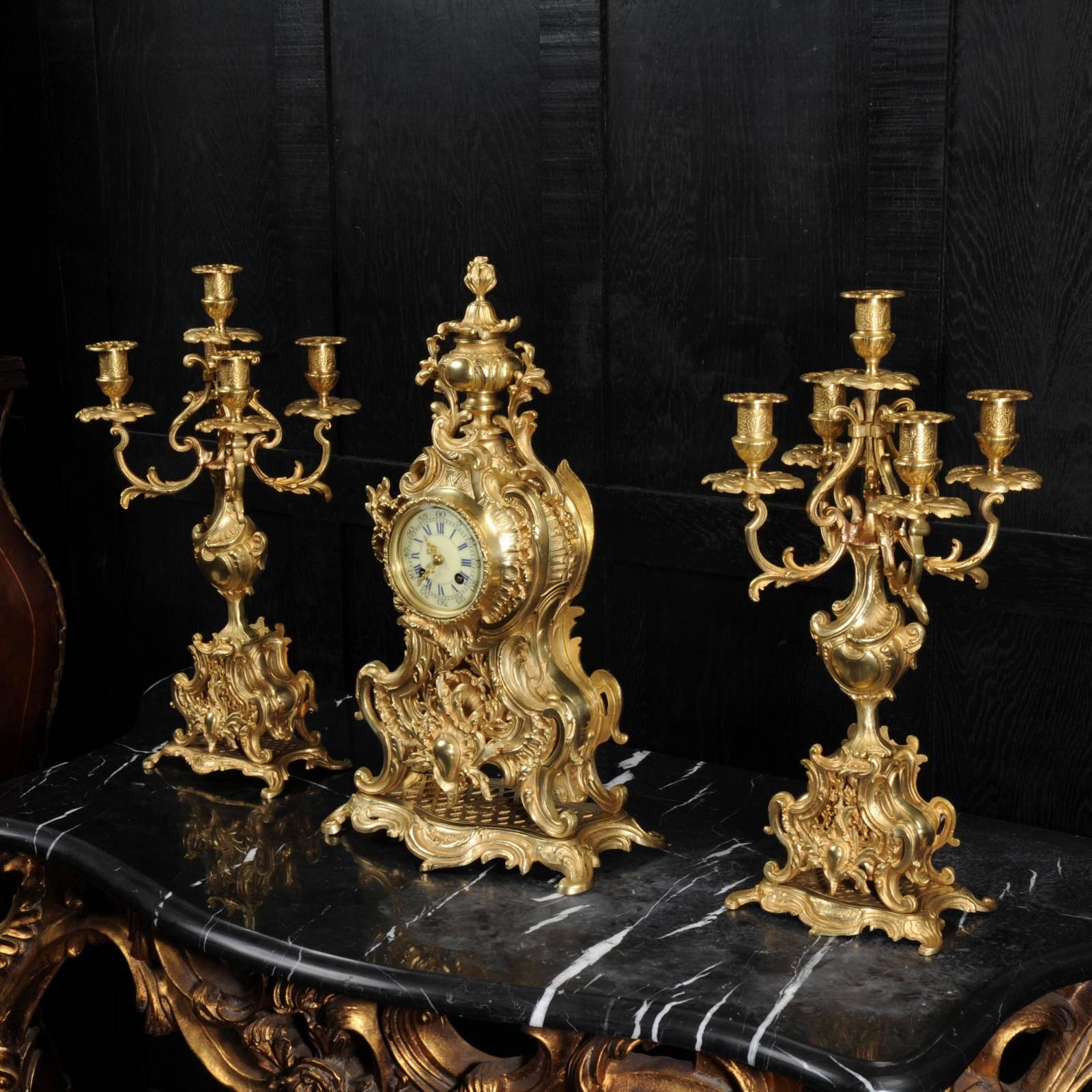 Large Rococo Clock Set by a D Mougin In Good Condition In Belper, Derbyshire
