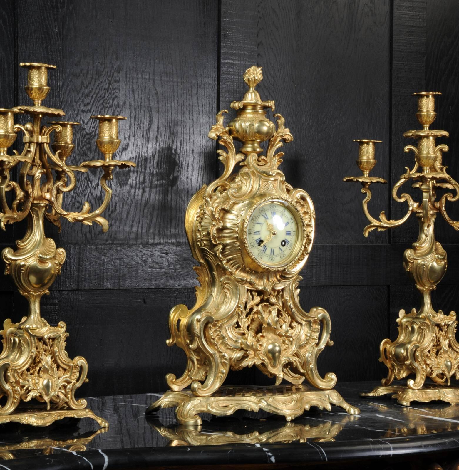 19th Century Large Rococo Clock Set by a D Mougin