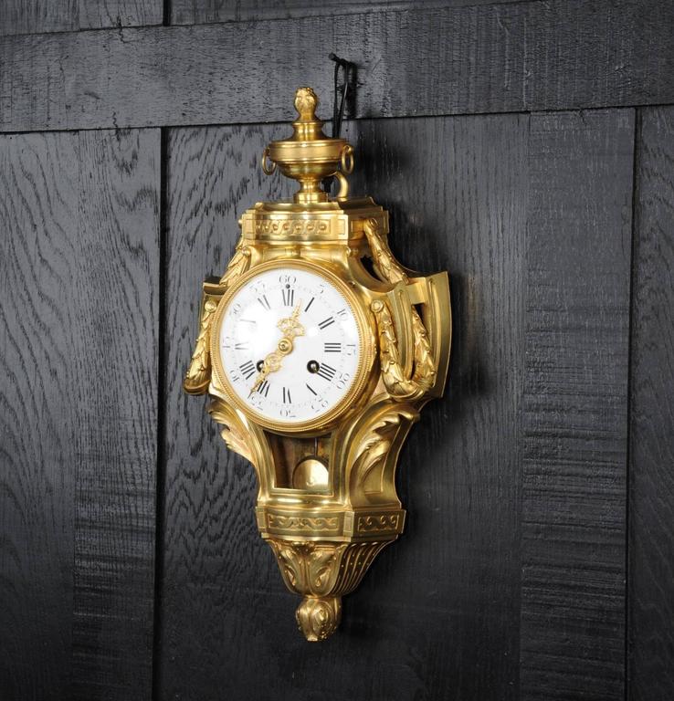Antique French Gilt Bronze Cartel Wall Clock For Sale at 1stdibs