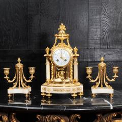 Ormolu and Marble Clock Set by Samuel Marti