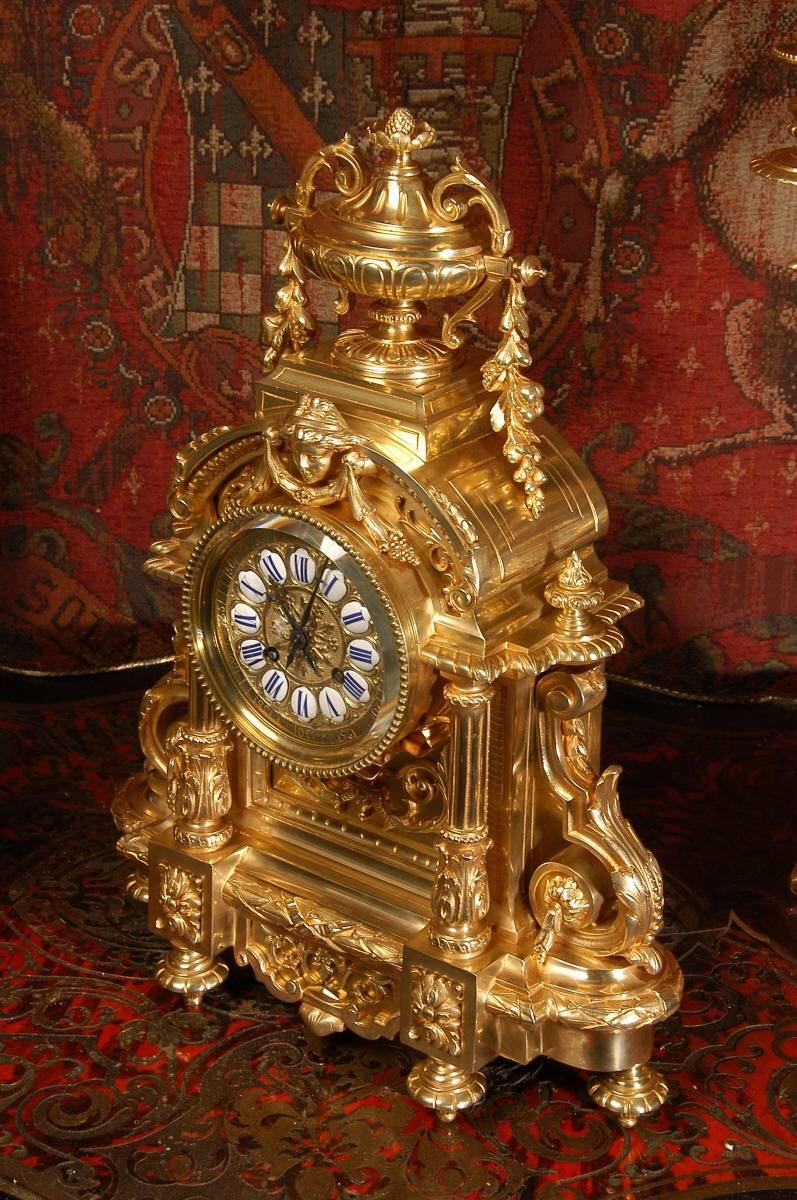 Superb Japy Freres Large Antique French Bronze Clock Set 1