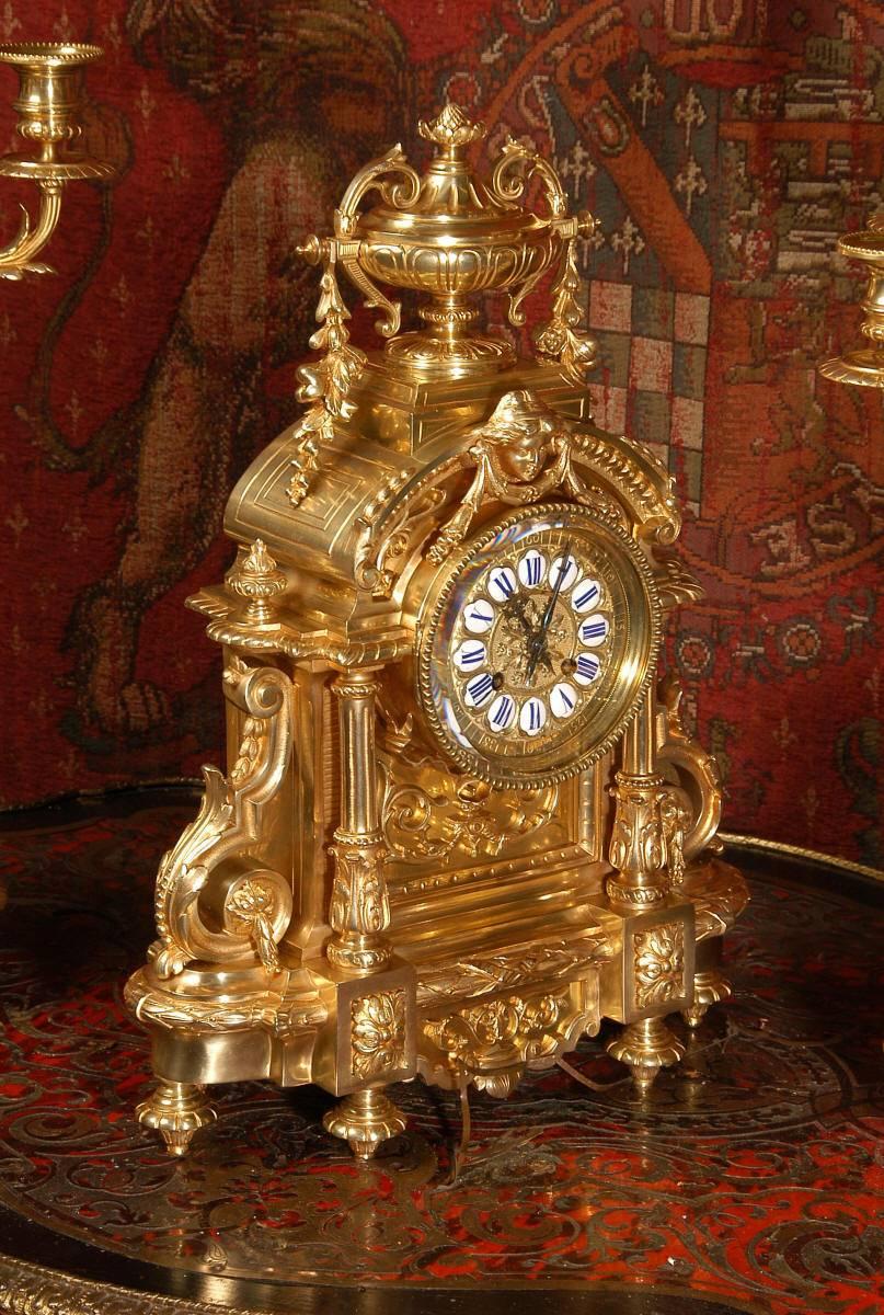 Superb Japy Freres Large Antique French Bronze Clock Set 3