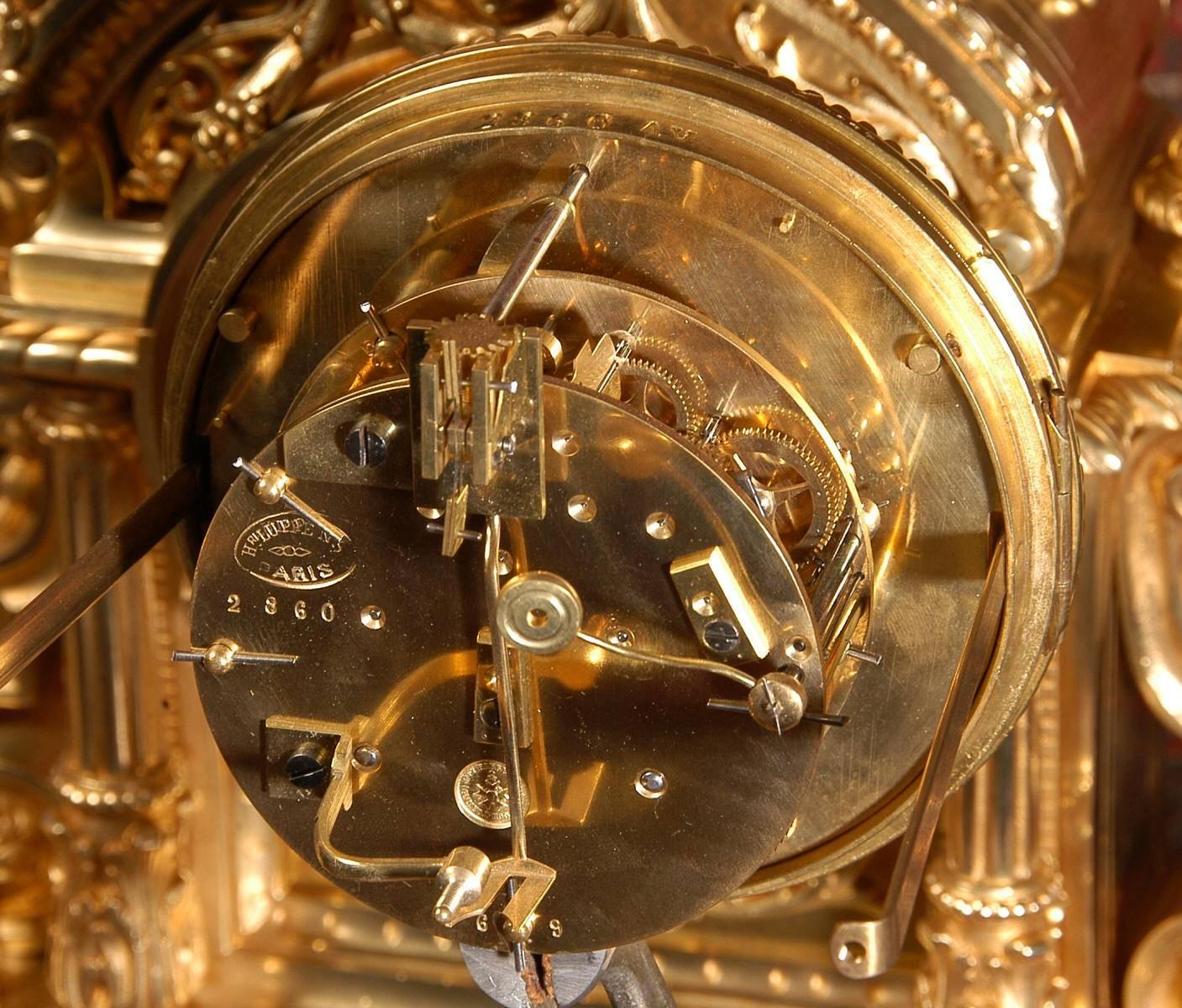 Superb Japy Freres Large Antique French Bronze Clock Set 4