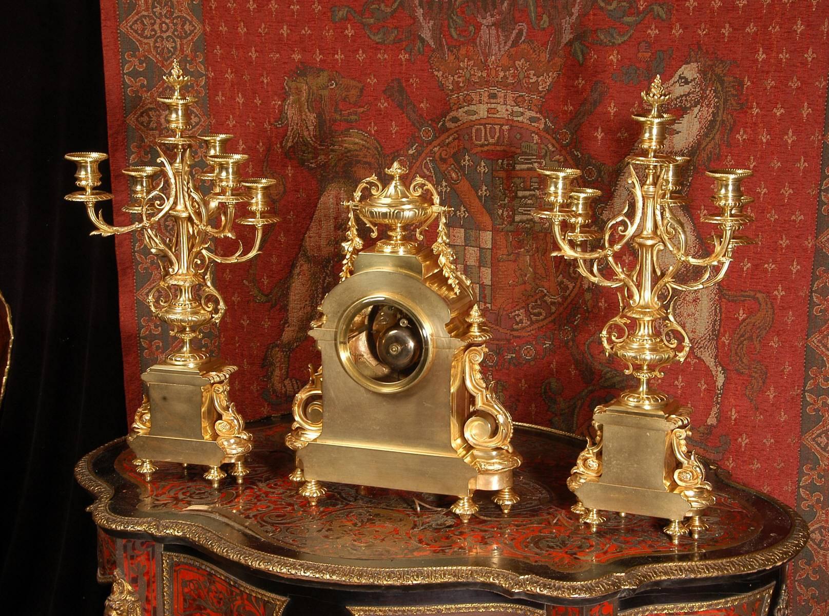 Superb Japy Freres Large Antique French Bronze Clock Set 5