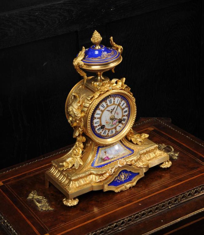 Japy Freres Ormolu and Sevres Porcelain Boudoir Clock, circa 1870 Fully