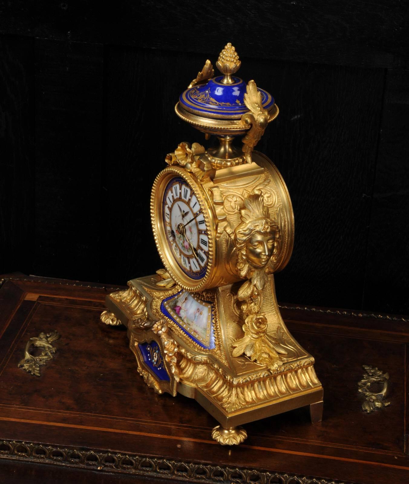 Louis XVI Japy Freres Ormolu and Sevres Porcelain Boudoir Clock, circa 1870 Fully Working