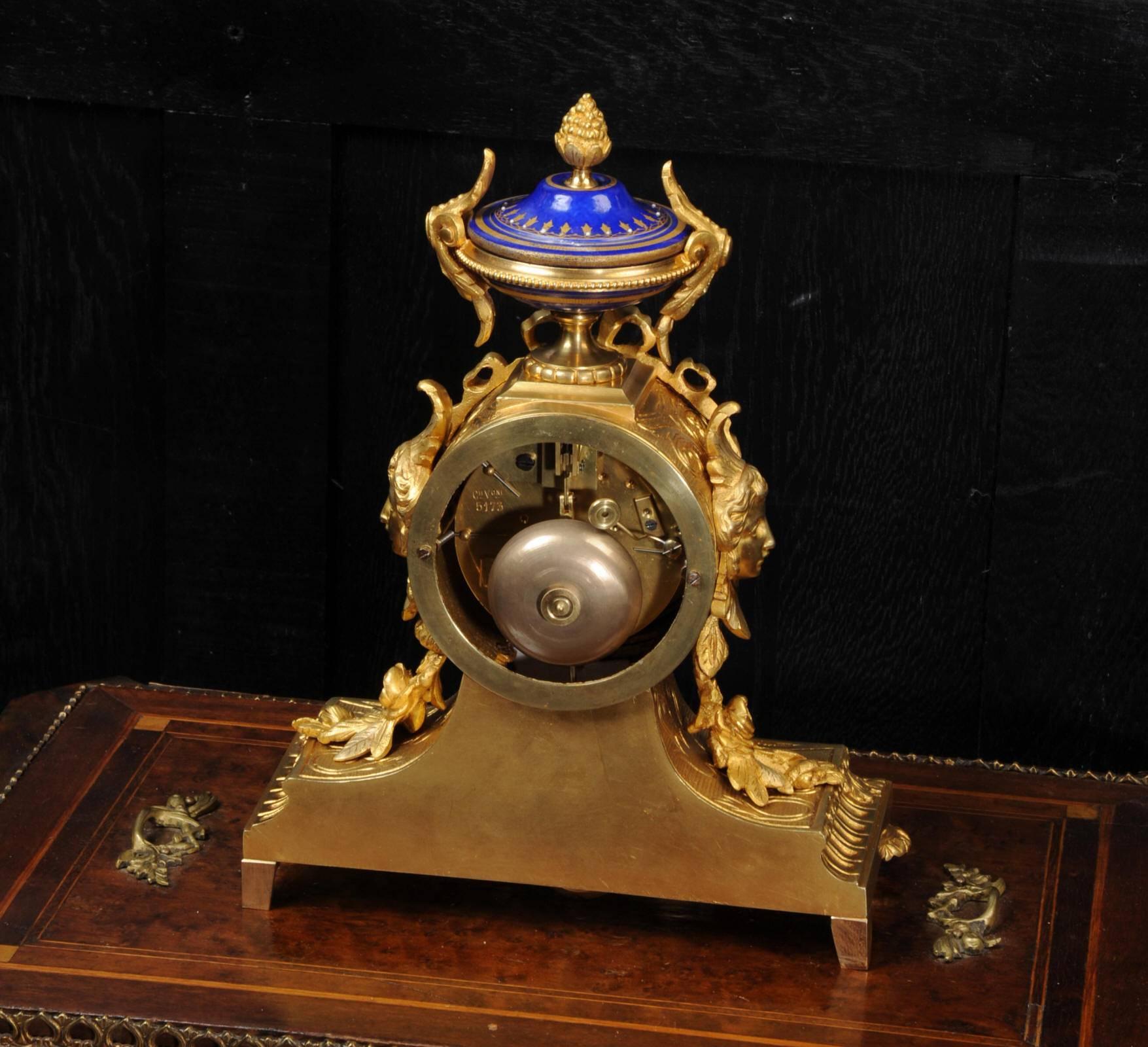 French Japy Freres Ormolu and Sevres Porcelain Boudoir Clock, circa 1870 Fully Working