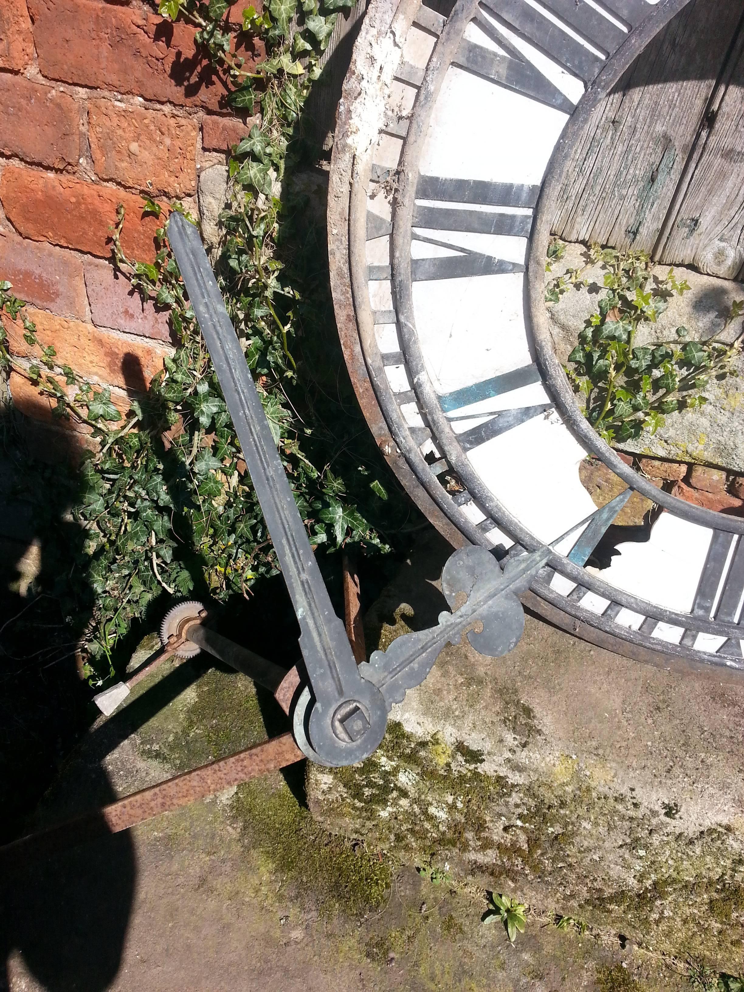 British Large Copper and Iron Turret Clock Dial Face with Original Copper Hands