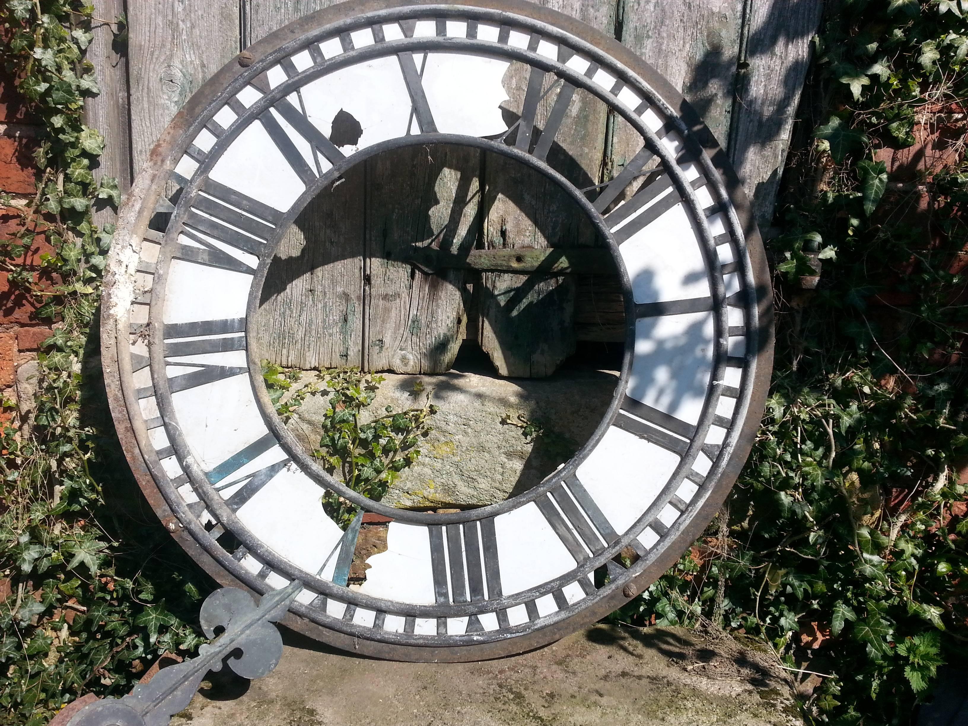 Late Victorian Large Copper and Iron Turret Clock Dial Face with Original Copper Hands