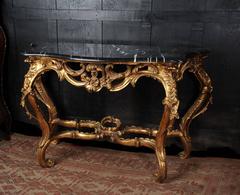 Rococo Giltwood Console Table with Black Marble Top