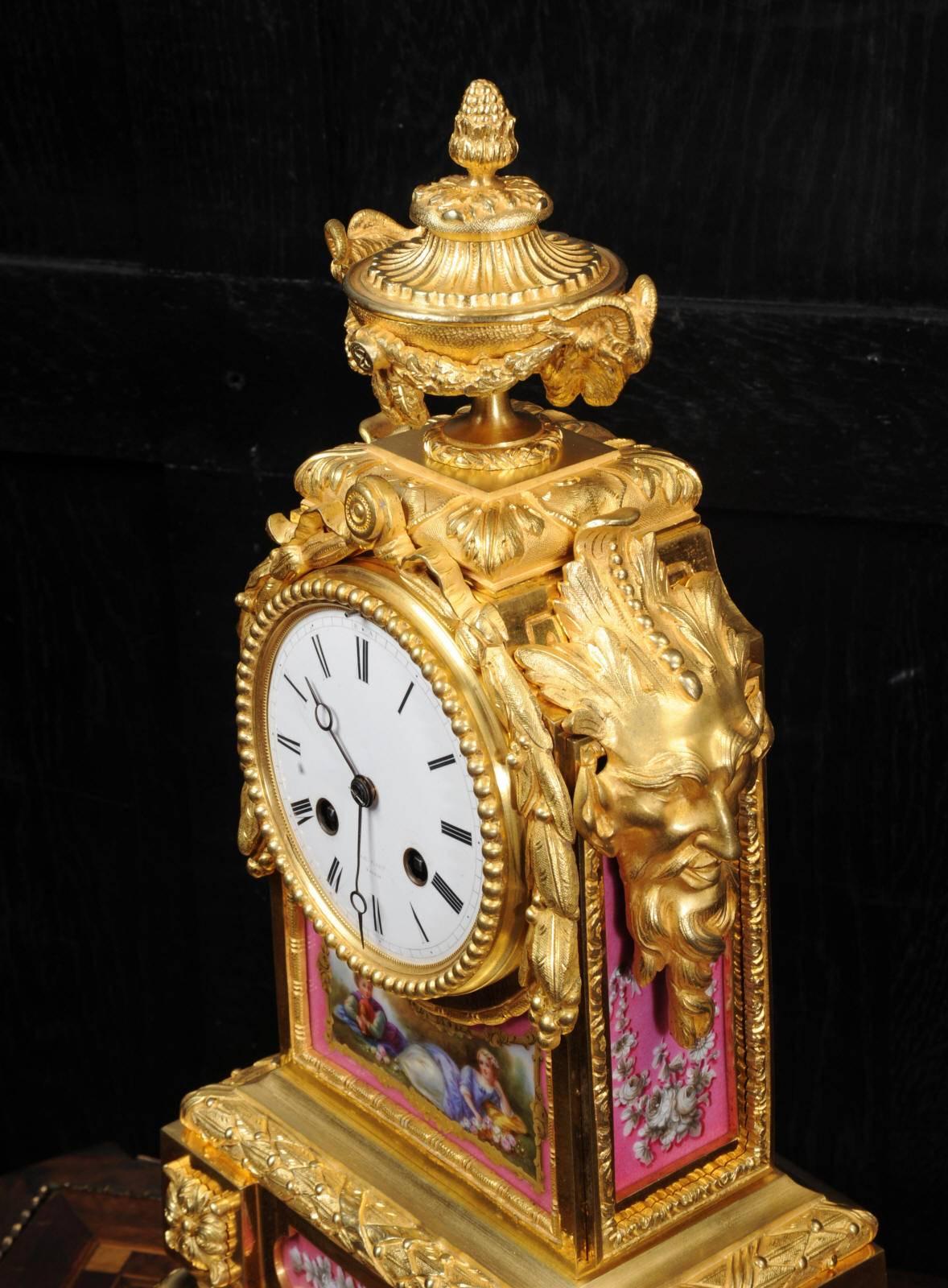 French Early Ormolu and Sèvres Porcelain Clock by Raingo Frères, Fully Working