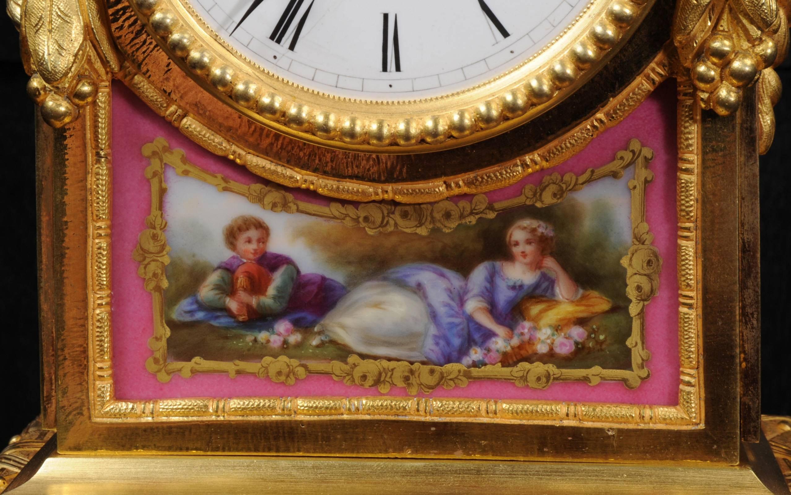 Early Ormolu and Sèvres Porcelain Clock by Raingo Frères, Fully Working In Excellent Condition In Belper, Derbyshire