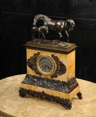 Fine and Early Bronze and Sienna Marble Horses, Mare Tending Her Foal circa 1820