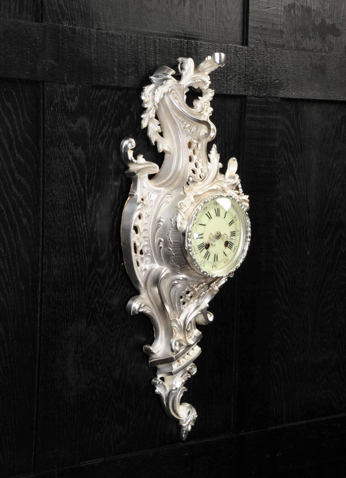 Silver Rococo Antique French Cartel Wall Clock by Samuel Marti In Excellent Condition In Belper, Derbyshire