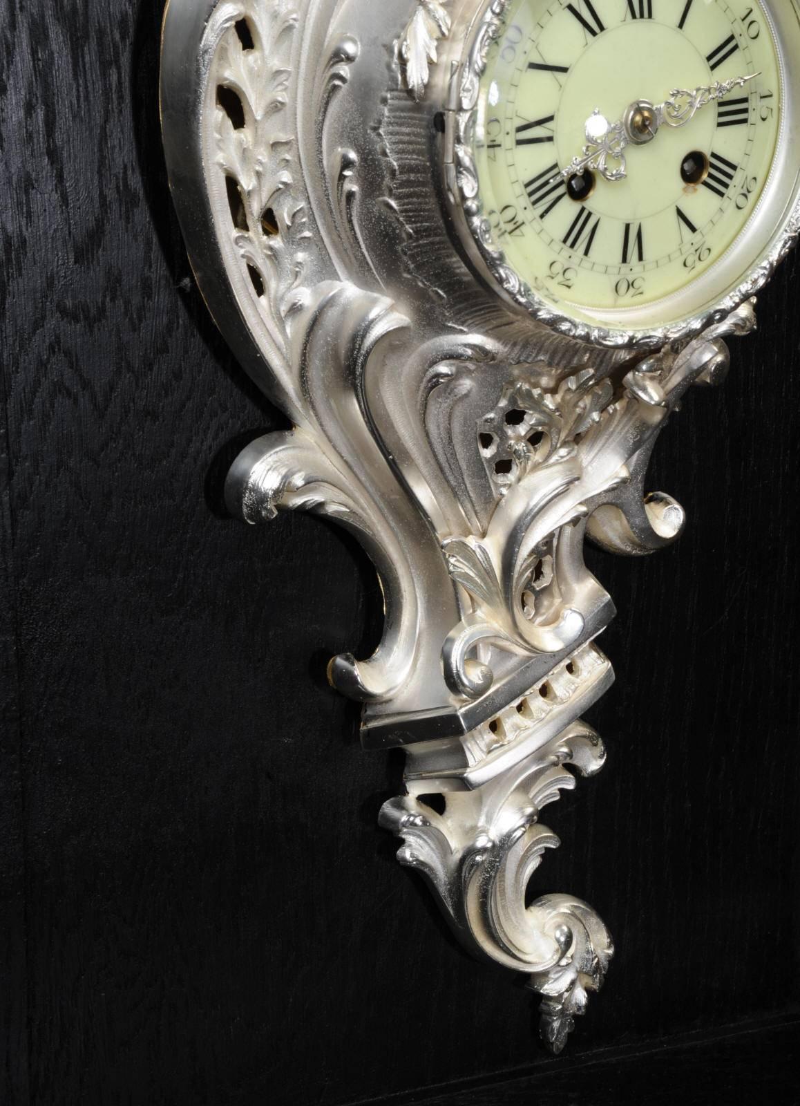 Bronze Silver Rococo Antique French Cartel Wall Clock by Samuel Marti