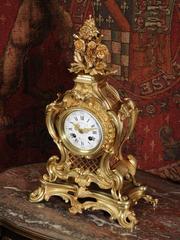 Antique French Bronze Rococo Boudoir Table Clock