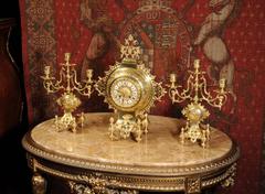 Antique French Gilt Bronze Chinoiserie Clock Set, circa 1870