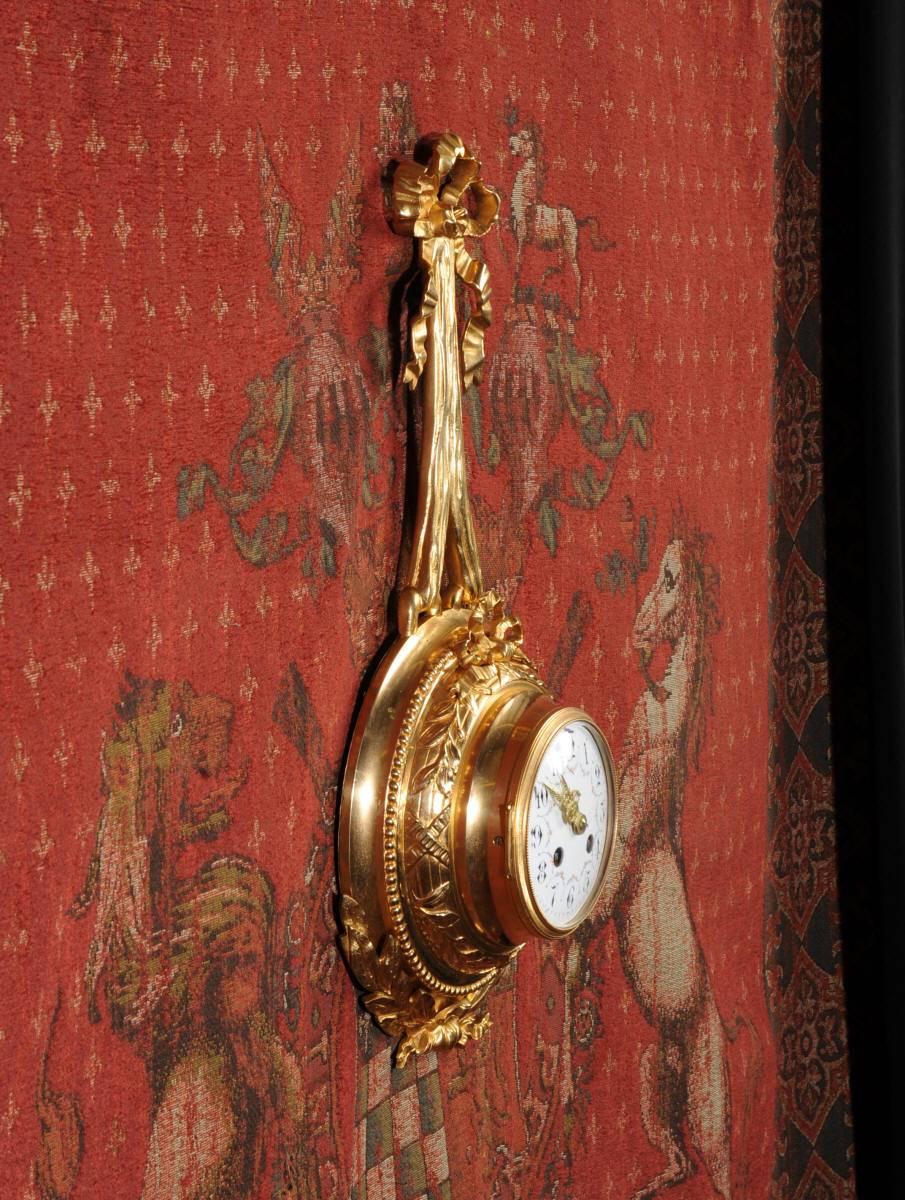 Antique French Louis XVI Ormolu Cartel Wall Clock 1
