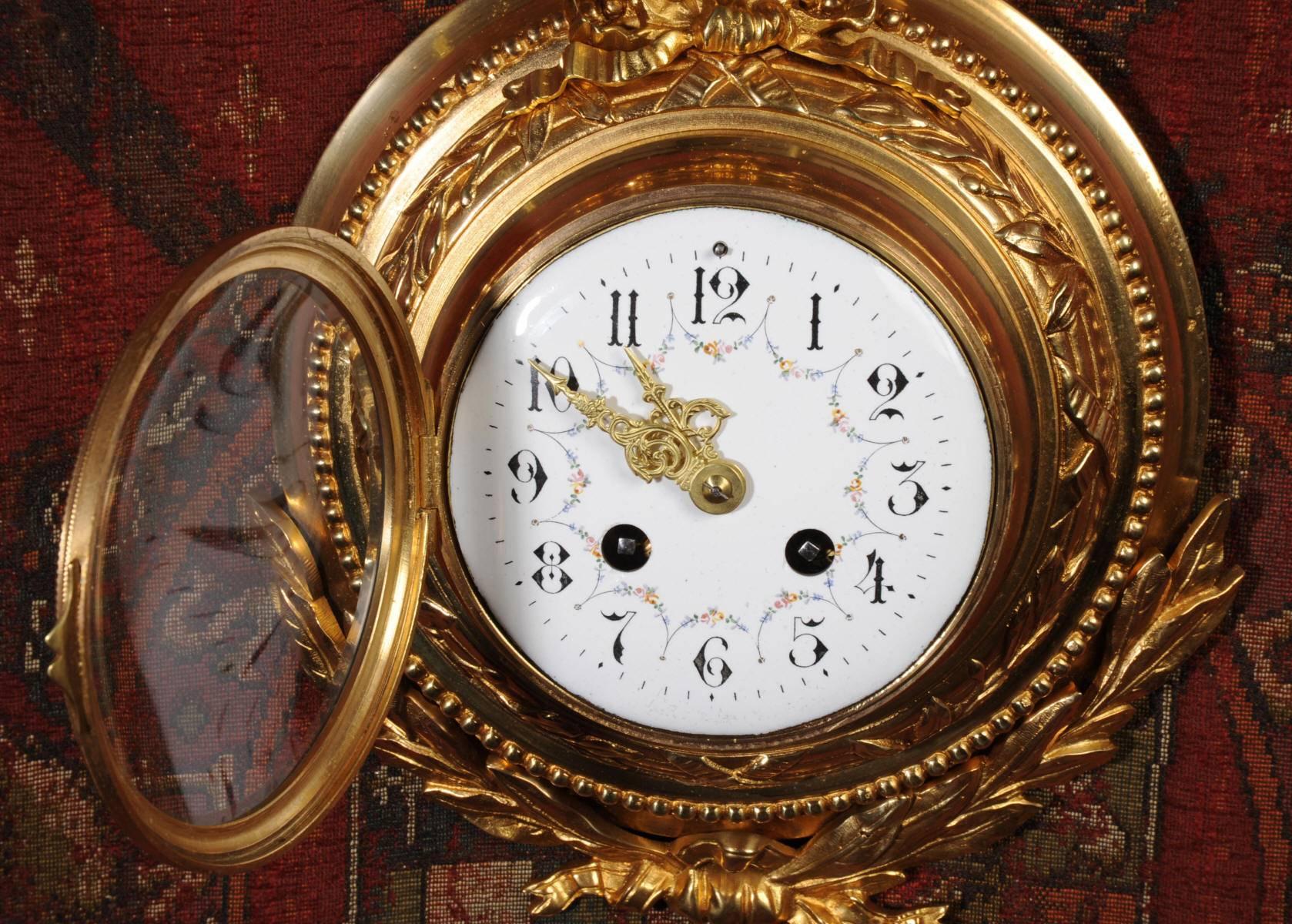 Antique French Louis XVI Ormolu Cartel Wall Clock 4