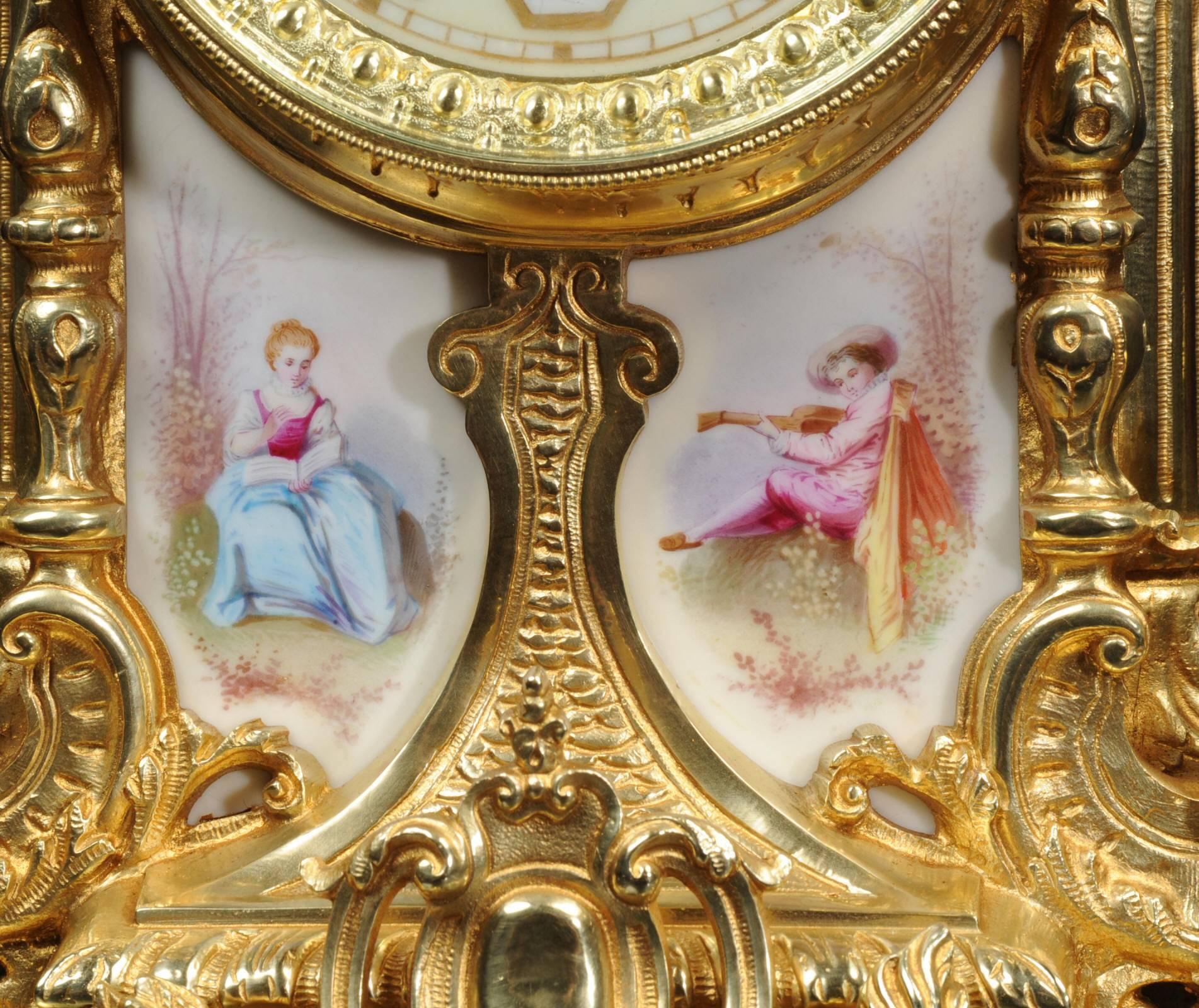 Large Ormolu and Sèvres Porcelain Clock Set, circa 1890 In Excellent Condition In Belper, Derbyshire
