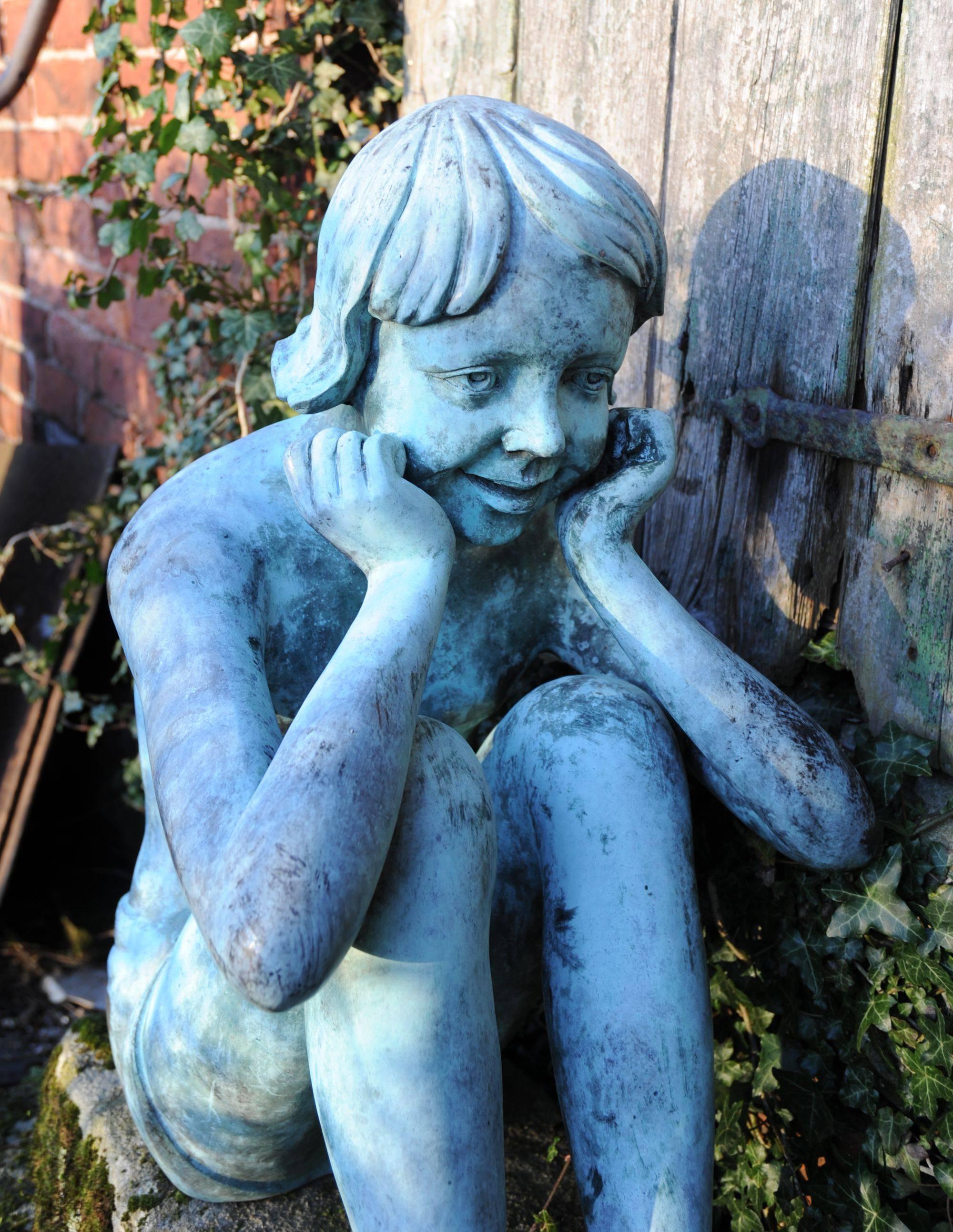 British Bronze Sculpture of a Seated Girl