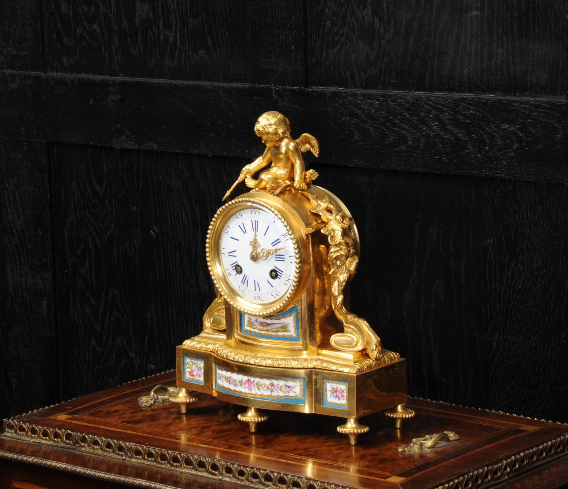 Gilt Japy Freres Early Ormolu and Sèvres Porcelain Clock