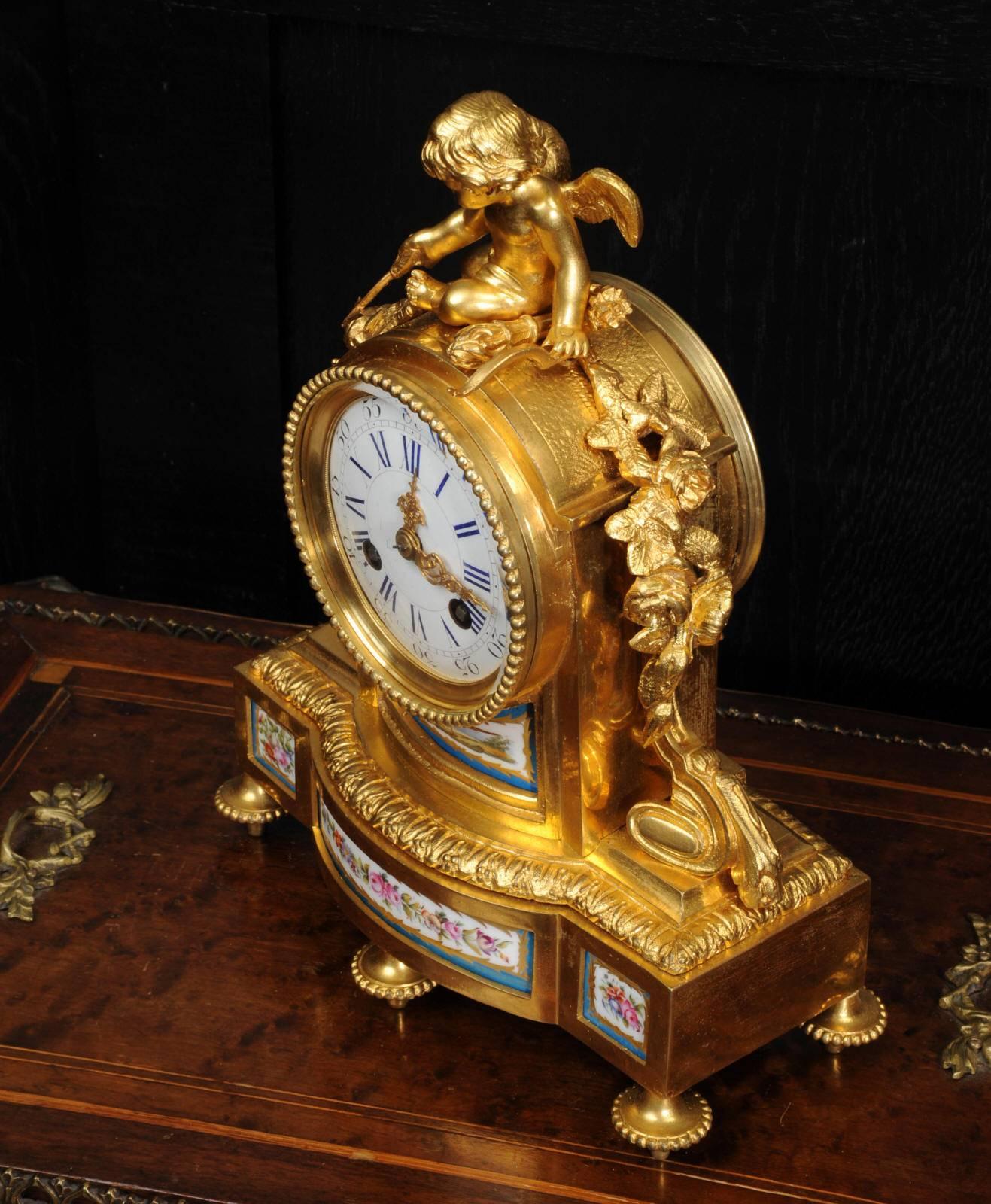 Japy Freres Early Ormolu and Sèvres Porcelain Clock In Good Condition In Belper, Derbyshire