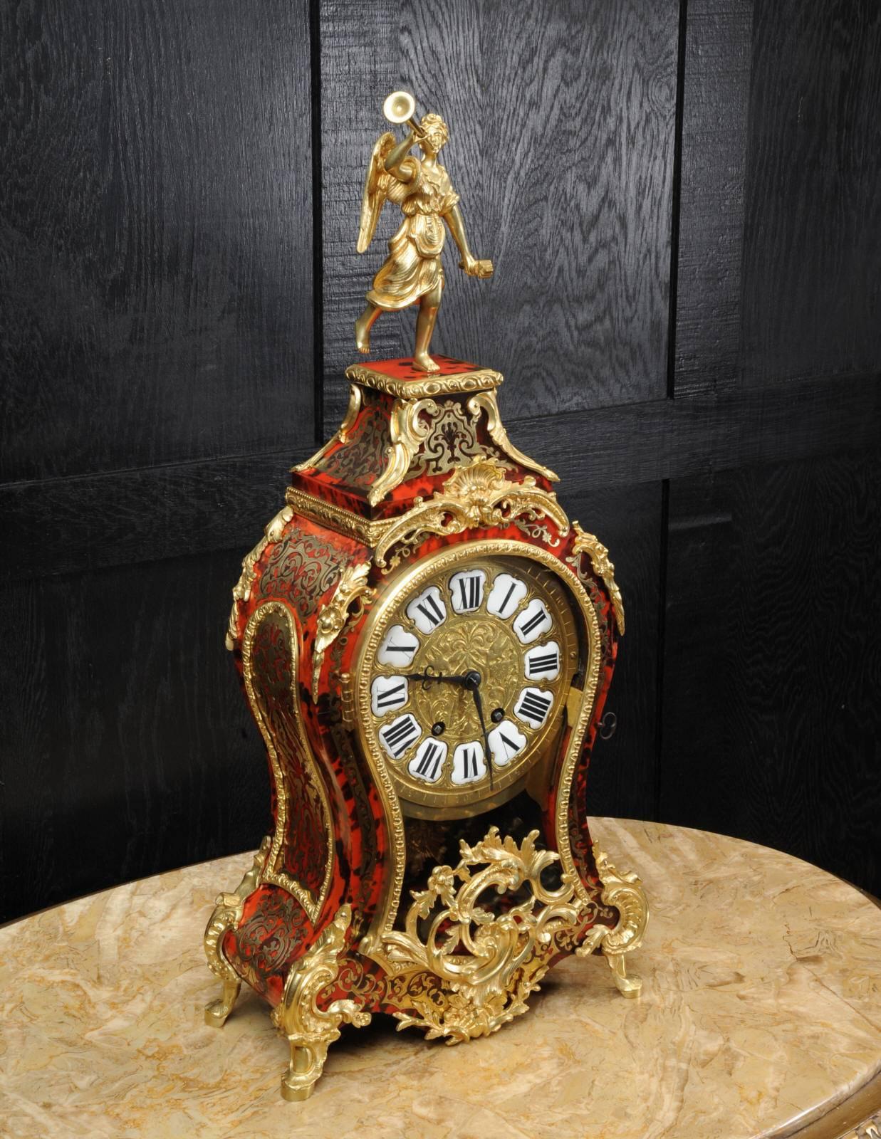 French Large Rococo, Ormolu-Mounted Boulle Clock, Goddess Pheme