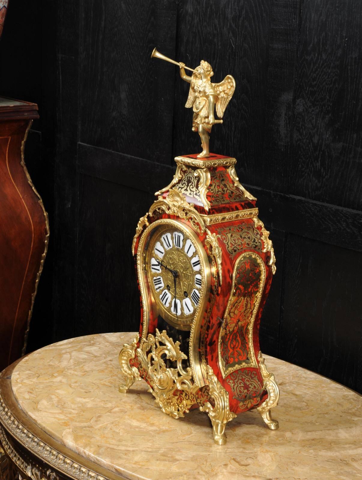 Gilt Large Rococo, Ormolu-Mounted Boulle Clock, Goddess Pheme