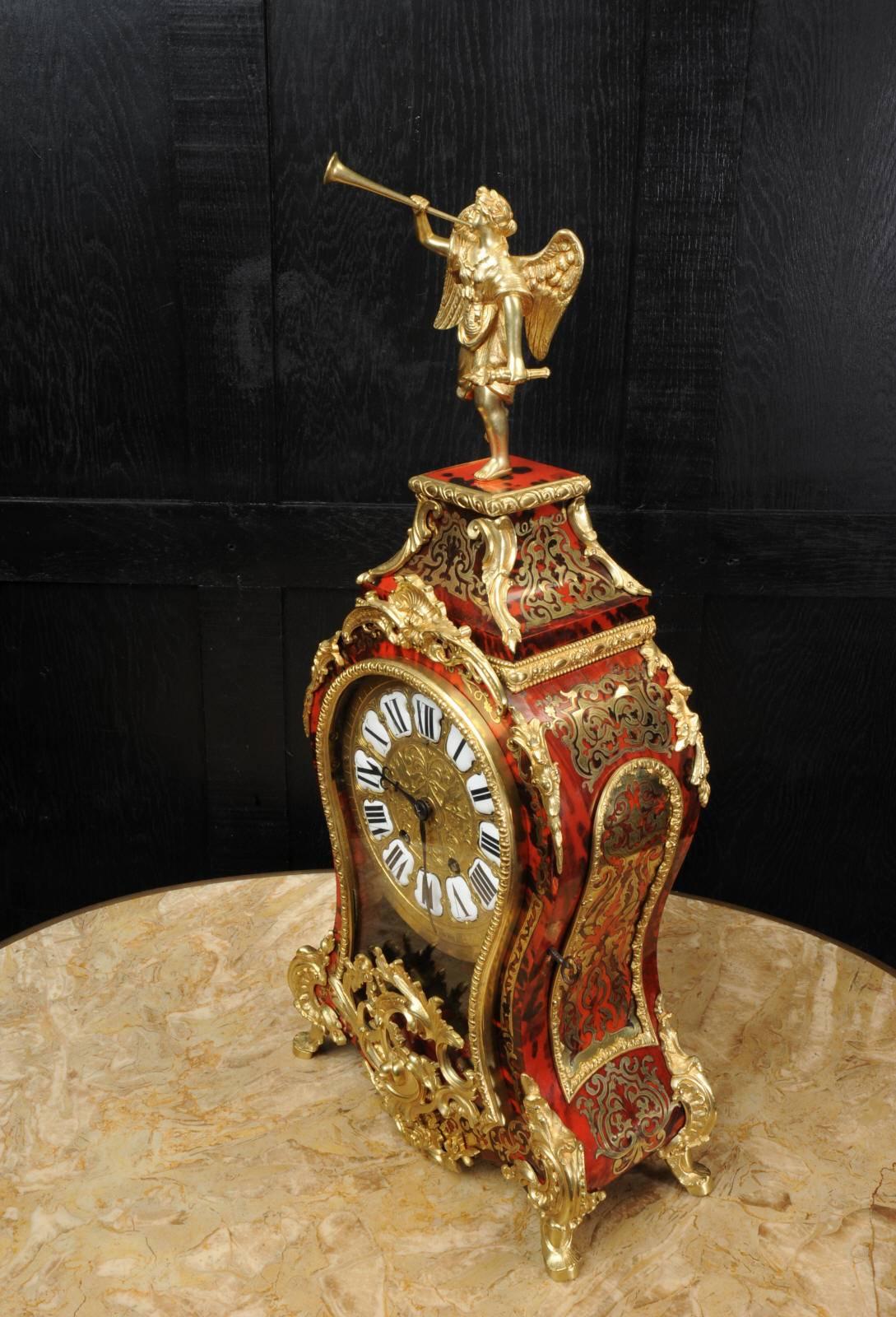 Large Rococo, Ormolu-Mounted Boulle Clock, Goddess Pheme In Good Condition In Belper, Derbyshire