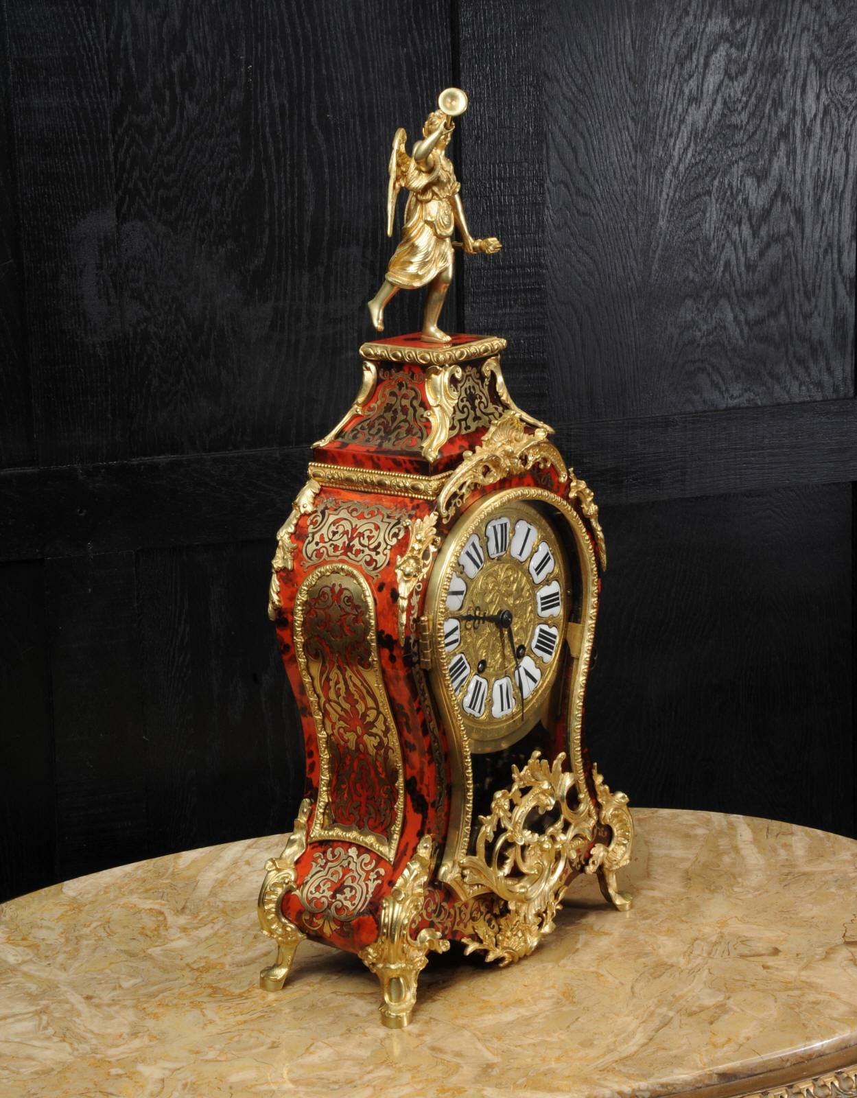 19th Century Large Rococo, Ormolu-Mounted Boulle Clock, Goddess Pheme