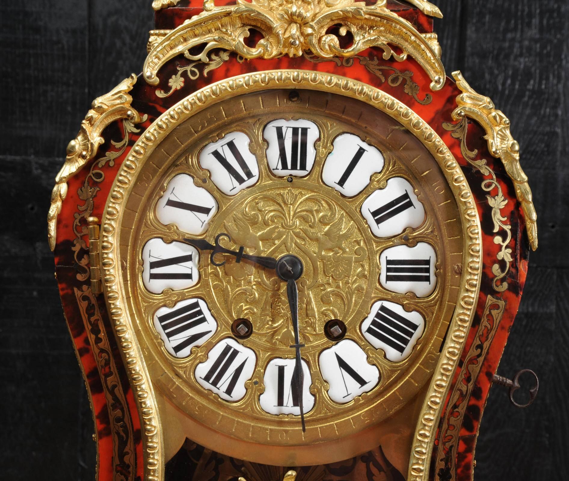 Brass Large Rococo, Ormolu-Mounted Boulle Clock, Goddess Pheme