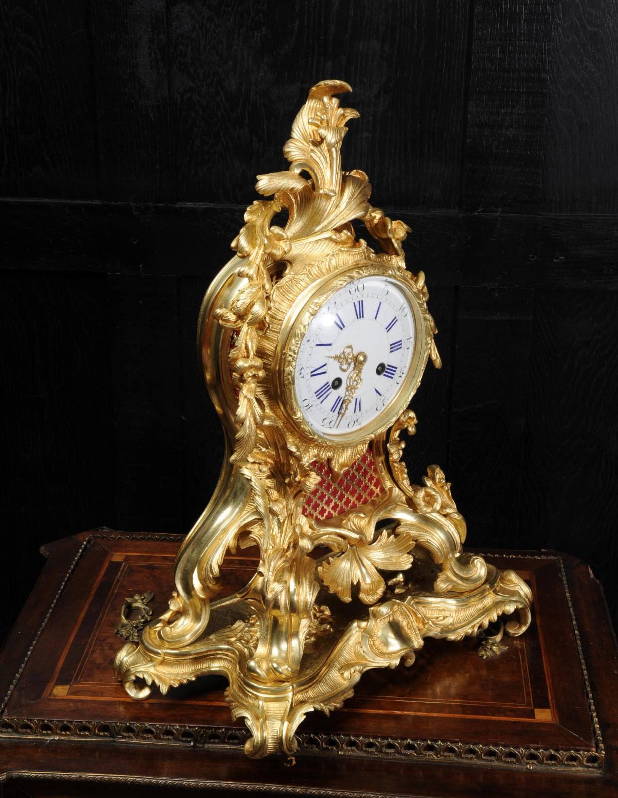 Gilt Fine Rococo Ormolu Clock by Vincenti, circa 1860