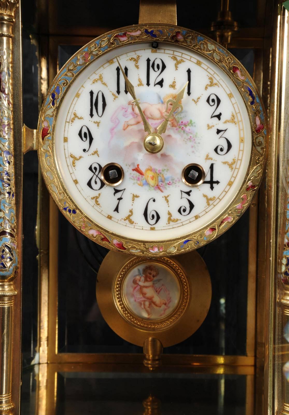 Sèvres Porcelain and Champlevé Enamel Clock Set 2