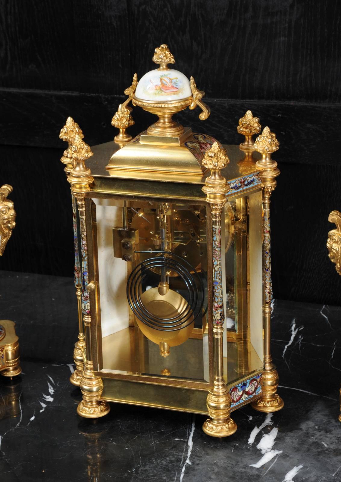 Sèvres Porcelain and Champlevé Enamel Clock Set 3