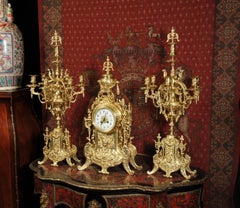 Huge Antique French Gilt Bronze Clock Set by Japy Frères