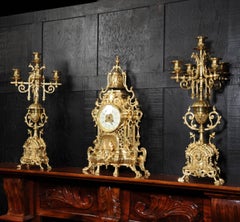 Large Antique French Gothic Clock Set, A D Mougin