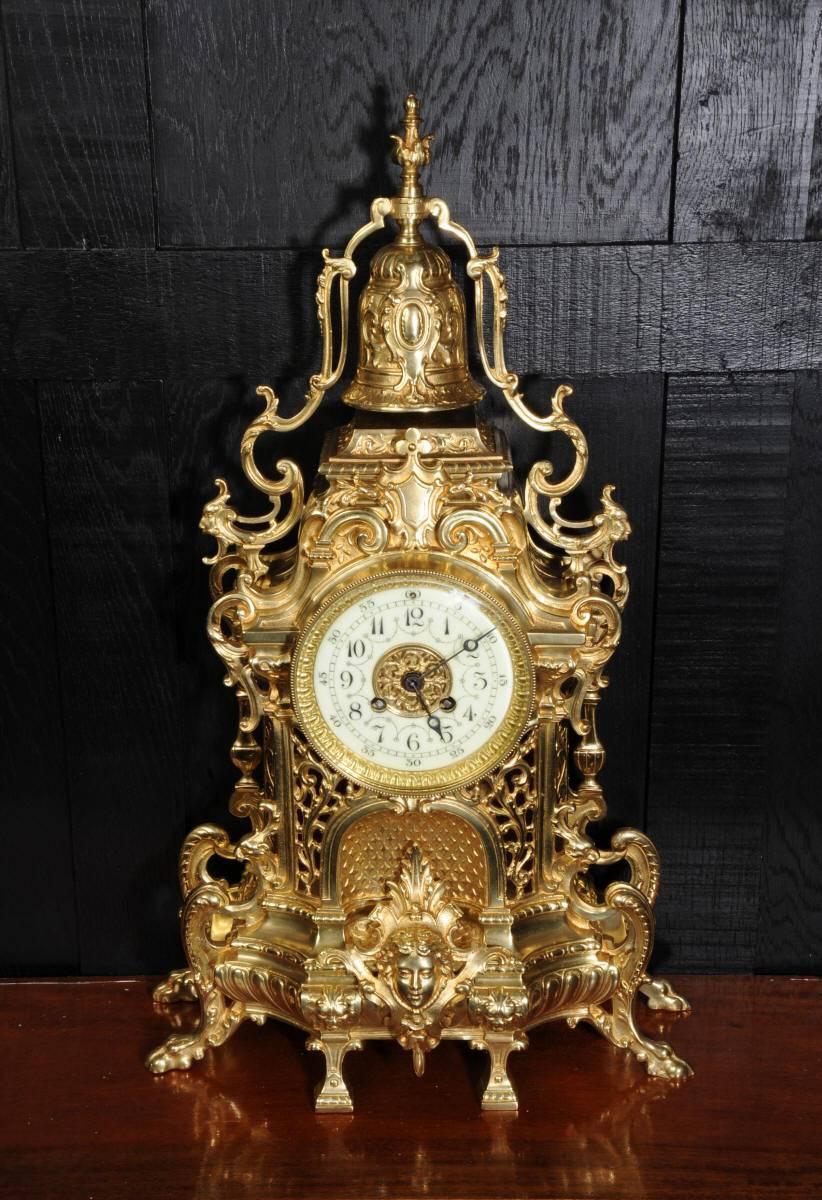 Gothic Revival Large Antique French Gothic Clock Set, A D Mougin