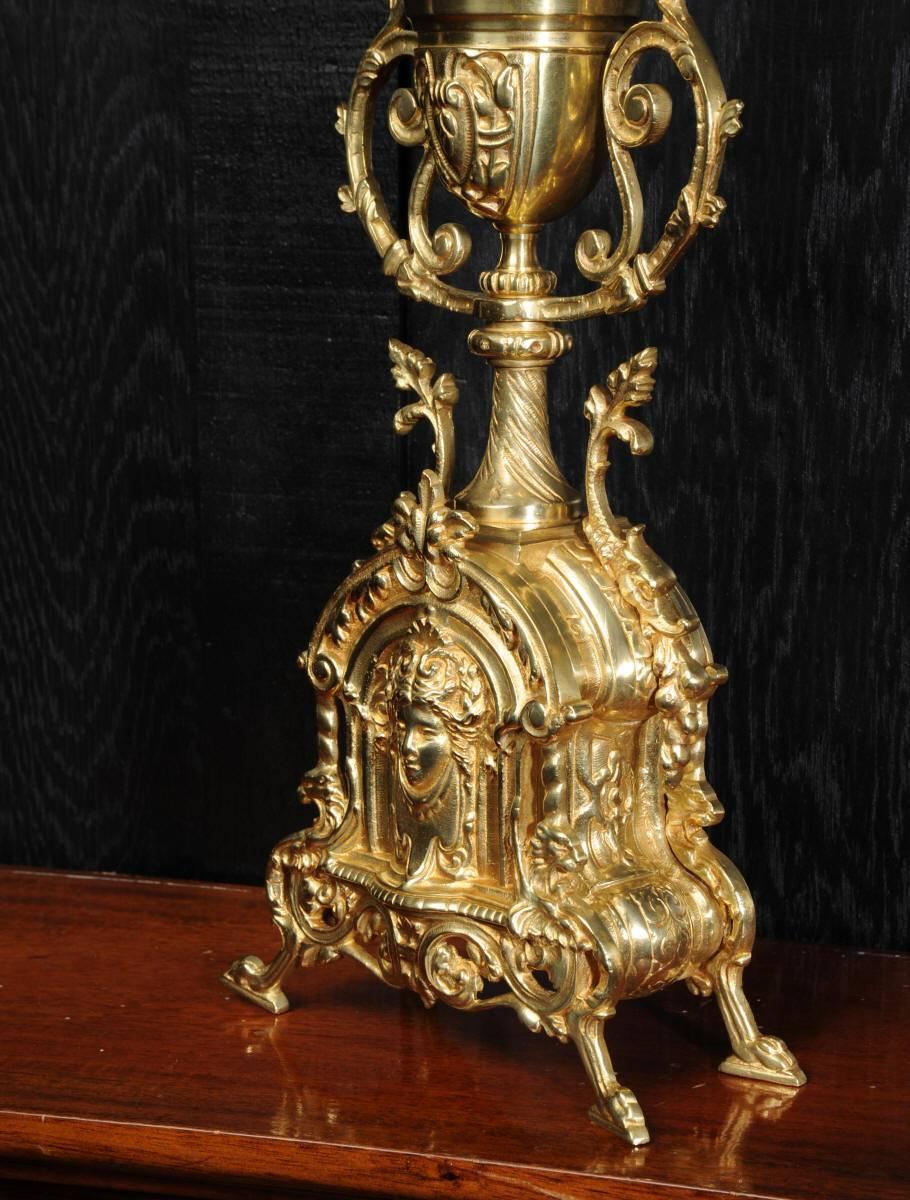 Gilt Large Antique French Gothic Clock Set, A D Mougin