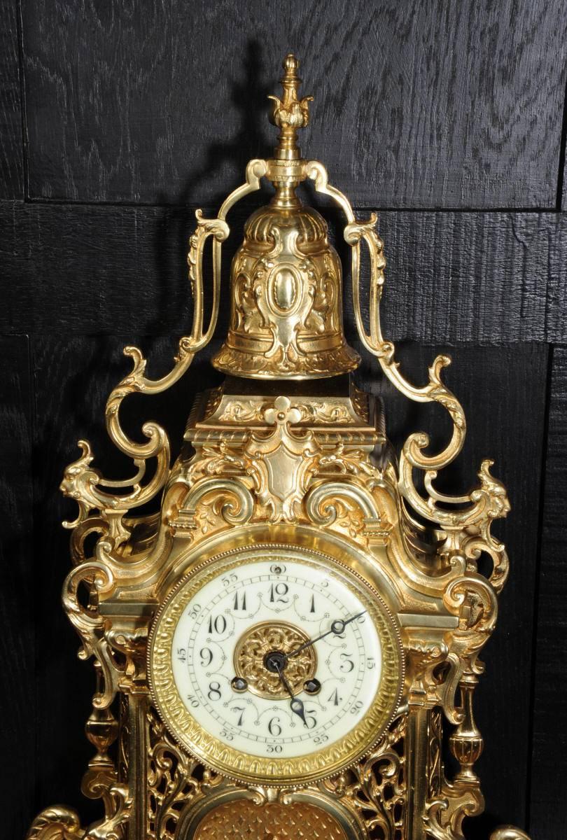 Large Antique French Gothic Clock Set, A D Mougin In Good Condition In Belper, Derbyshire